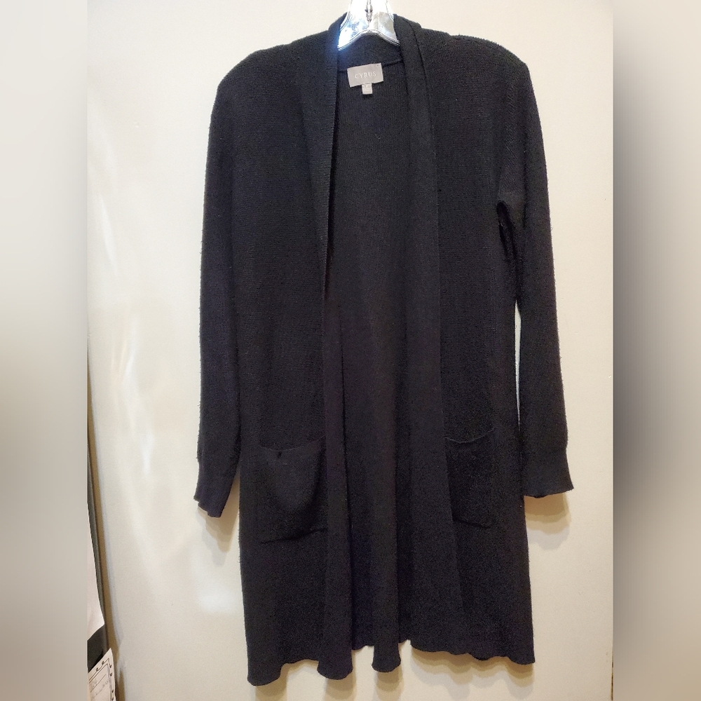140. Cyrus Elegant Black Open-Front Cardigan- Size Small